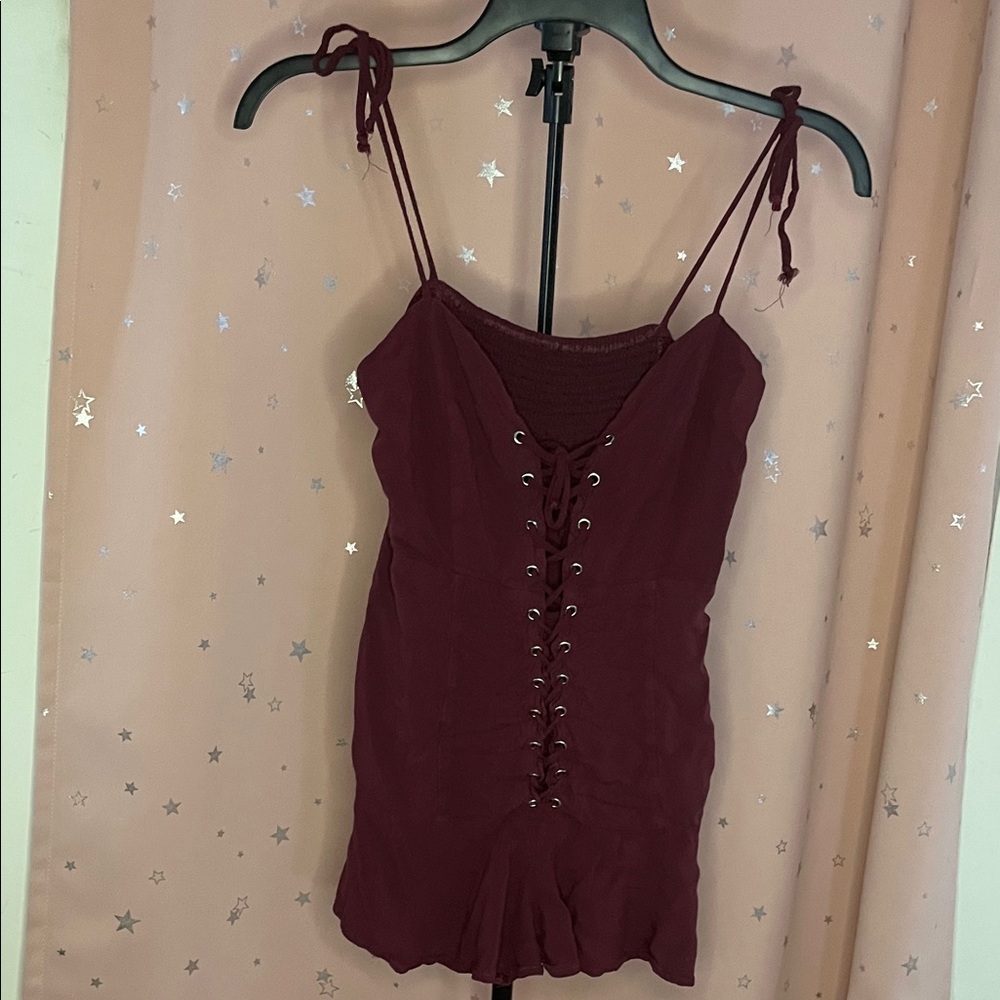 Fashion Nova Burgundy Lace-Up Romper